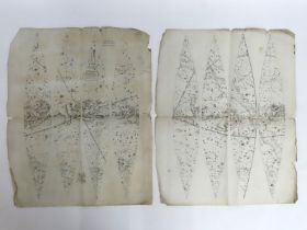 Two parts of Harris's New & Improved Celestial globe, dated 1845, each sheet 510mm x 410mm