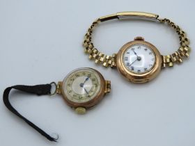 A ladies 9ct gold cased wristwatch with plated str