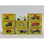 Eight boxed Lesney Matchbox Series diecast models nos. 11, 12, 13, 14, 15, 16, 17 & 19. Fault to box