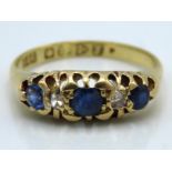 An antique 18ct Chester gold ring set with sapphir