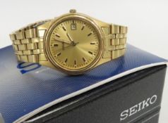 A gents gold plated Seiko wristwatch with box, run