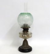 A Hink's oil lamp with clear well & etched shade w