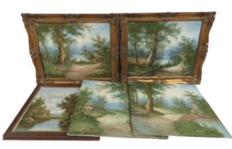 Five decorators landscape oils on canvas, three fr