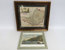 A framed 'Somersetshire' map by Robert Morden, wat