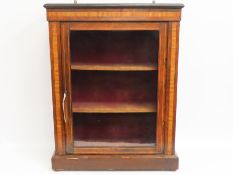 A 19thC. rosewood veneer bookcase with inlay, thre