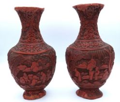 A pair of 18th/19thC. Chinese carved cinnabar vase