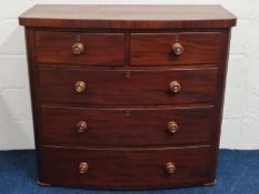 A 19thC. mahogany veneer chest of drawers, 1130mm wide x 450mm deep x 1020mm high