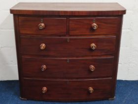 A 19thC. mahogany veneer chest of drawers, 1130mm wide x 450mm deep x 1020mm high