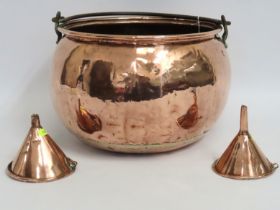 A 19thC. copper cauldron, 370mm wide x 250mm high,