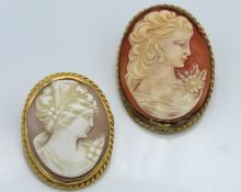 Two 9ct gold mounted cameo brooches, 38mm x 28mm &
