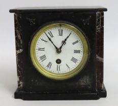 A slate & marble mantle clock, lacking base, top d
