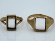 Two 9ct gold ring shanks lacking stones, size T &