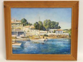 A framed acrylic on panel, possibly South of Franc