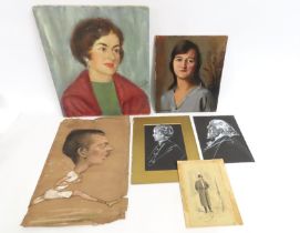 A selection of six unframed portrait & figurative