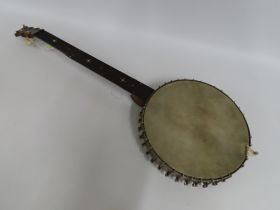 A banjo with metal frame, 910mm long, a/f