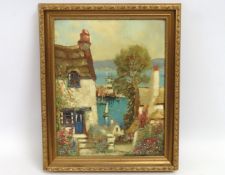 A framed oil on panel of Cornish village scene, po
