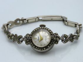 A silver & marcasite cocktail watch by Symbol, 18g