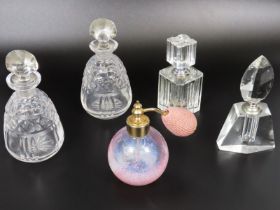 Five glass scent bottles including Caithness atomi