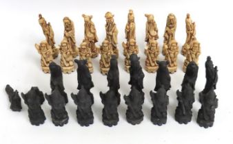 An Oriental chess set, some faults. King 130mm high