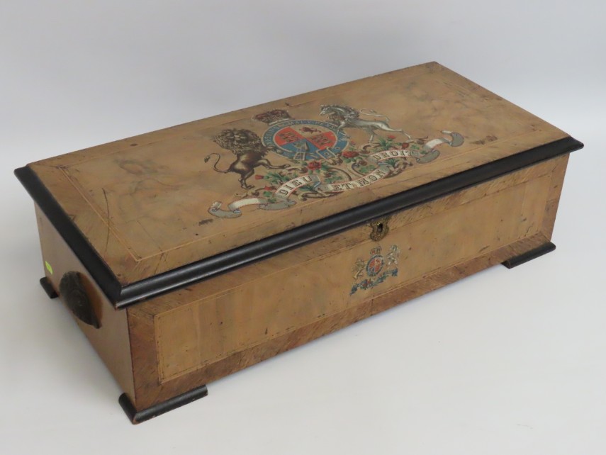 A 19thC. walnut music box by B. H. Abrahams, not r