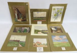 A collection of mounted watercolour works by Constance Bolding, including still life & landscape, la
