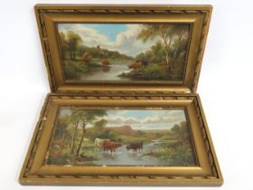 A pair of 19thC. framed, indistinctly signed oil o