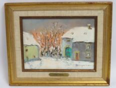 Albert Rene Zimmer (1910-1998), a framed, unsigned oil on panel depicting wintry scene, Associstion