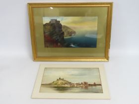 John Shapland (1865-1929), a framed, signed watercolour depicting North Cornwall/Devon coastline, tw