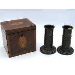 A Regency period tea caddy with inlaid decor, some