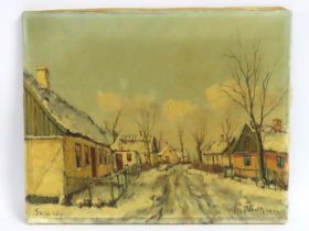 A Danish school oil on canvas of winter street sce