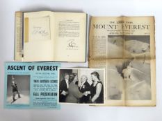 Book: The Ascent of Everest by Sir. John Hunt, lot includes an autographed invite to the 1953 exhibi