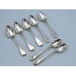 A set of five George III 1813, London silver spoons by Thomas Streetin, twinned with two other Georg