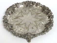 A 19thC. silver plated footed tray with grape & vi