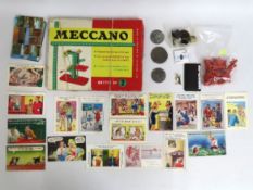 A Meccano no.2 outfit twinned with postcards, plas