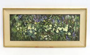 A framed & signed floral oil on panel by Shelia An