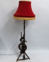 A converted spinning wheel standard lamp, 1675mm t