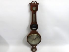 A 19thC. sycamore & walnut barometer with thermome