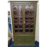 A painted 19thC. oak Gothic style Houghton bookcase with four shelves & cupboard under, 1978mm high