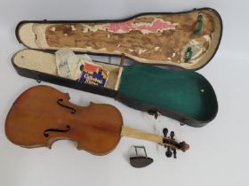 A cased violin, 610mm long, a/f