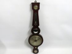 A 19thC. mahogany barometer with thermometer, 940m