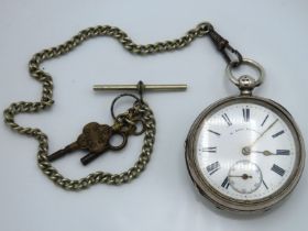A William Ehrhardt pocket watch with an 1893 Birmingham silver case & silver plated Albert, retailed