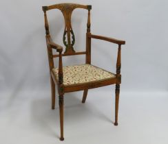 A decorative hand painted Regency style satinwood