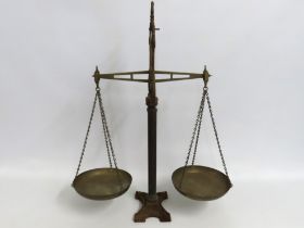 A large set of iron & brass shop scales, 835mm tal