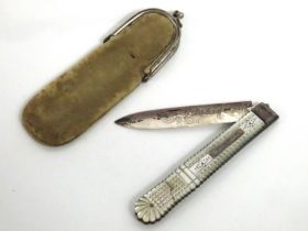 An 1842 silver bladed fruit knife with mother of pearl handle by Aaron Hadfield, Sheffield, with ori