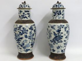 A pair of large 19thC. Chinese blue & white lidded