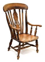 Late 19th century lath-back kitchen armchair