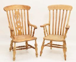 Near pair of elm and fruitwood lath-back chairs