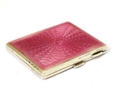 George V silver and pink guilloche enamel cigarette case