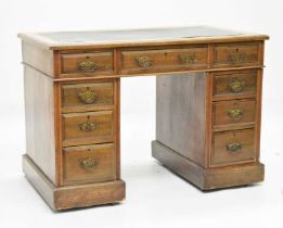 Beech twin pedestal desk with black inset writing surface, circa 1900