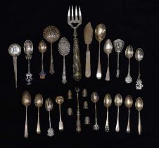 Collection of silver flatware, thimbles, etc